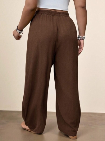 Freevana Plus Size Casual Elastic Waist Pocketed Tapered Leg Pants - Image 55