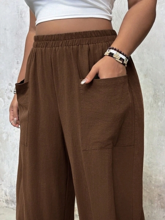 Freevana Plus Size Casual Elastic Waist Pocketed Tapered Leg Pants - Image 59