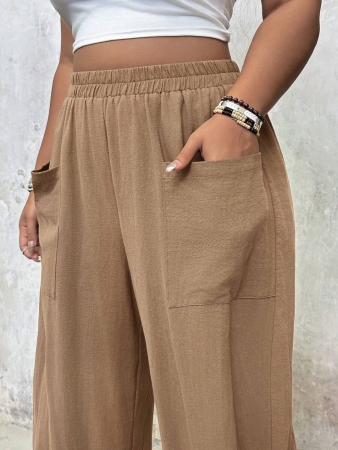 Freevana Plus Size Casual Elastic Waist Pocketed Tapered Leg Pants - Image 65
