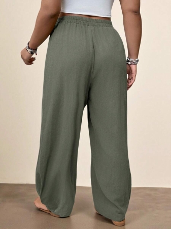 Freevana Plus Size Casual Elastic Waist Pocketed Tapered Leg Pants - Image 67