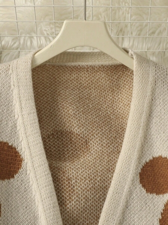 Plus Size Women Floral Jacquard Knit Cardigan, Versatile Long Sleeve, Suitable For Autumn/Winter - Image 4