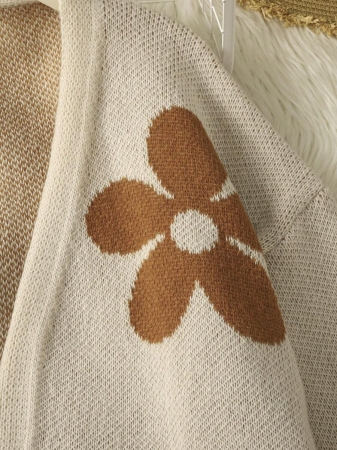 Plus Size Women Floral Jacquard Knit Cardigan, Versatile Long Sleeve, Suitable For Autumn/Winter - Image 5