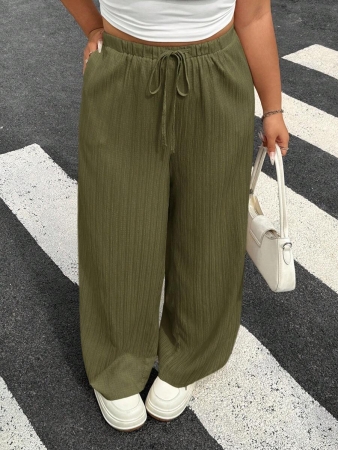 SHEIN EZwear 2pcs/Set Plus Size Women Pants, White & Black, Wide Leg Pants, Summer Pants - Image 4