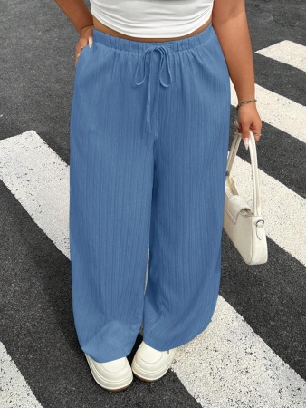 SHEIN EZwear 2pcs/Set Plus Size Women Pants, White & Black, Wide Leg Pants, Summer Pants - Image 25