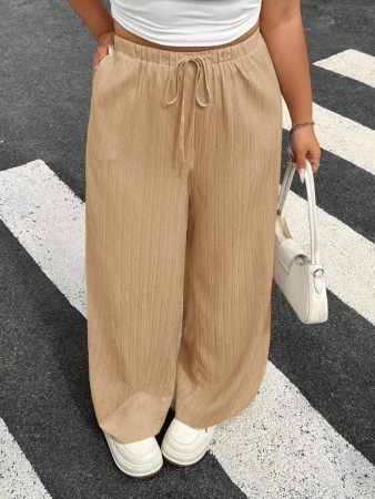 SHEIN EZwear 2pcs/Set Plus Size Women Pants, White & Black, Wide Leg Pants, Summer Pants - Image 32