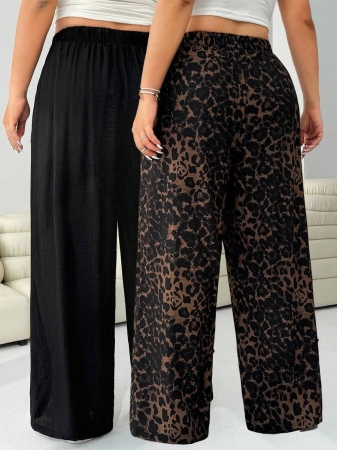 SHEIN EZwear 2pcs/Set Plus Size Women Pants, White & Black, Wide Leg Pants, Summer Pants - Image 45
