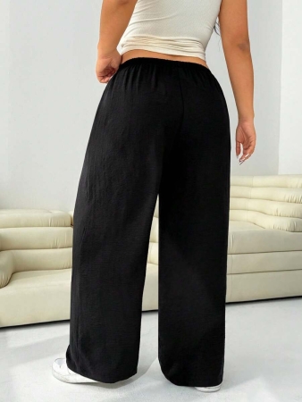 SHEIN EZwear 2pcs/Set Plus Size Women Pants, White & Black, Wide Leg Pants, Summer Pants - Image 56