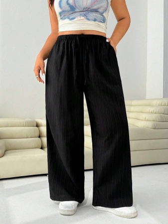 SHEIN EZwear 2pcs/Set Plus Size Women Pants, White & Black, Wide Leg Pants, Summer Pants - Image 57