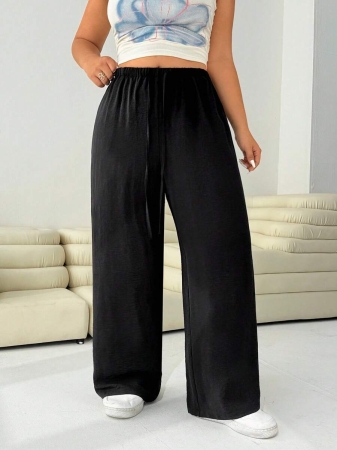 SHEIN EZwear 2pcs/Set Plus Size Women Pants, White & Black, Wide Leg Pants, Summer Pants - Image 58