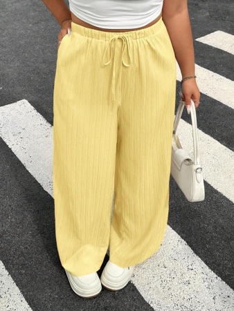 SHEIN EZwear 2pcs/Set Plus Size Women Pants, White & Black, Wide Leg Pants, Summer Pants - Image 68