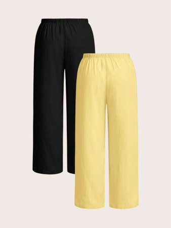 SHEIN EZwear 2pcs/Set Plus Size Women Pants, White & Black, Wide Leg Pants, Summer Pants - Image 69