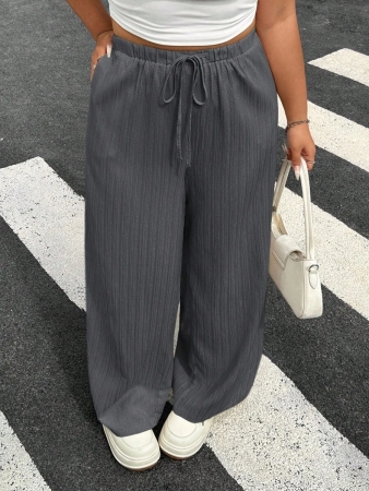 SHEIN EZwear 2pcs/Set Plus Size Women Pants, White & Black, Wide Leg Pants, Summer Pants - Image 75