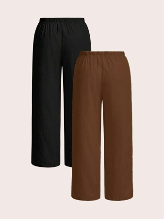 SHEIN EZwear 2pcs/Set Plus Size Women Pants, White & Black, Wide Leg Pants, Summer Pants - Image 83