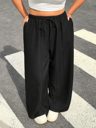 SHEIN EZwear 2pcs/Set Plus Size Women Pants, White & Black, Wide Leg Pants, Summer Pants - Image 84