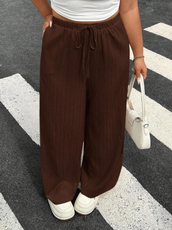 SHEIN EZwear 2pcs/Set Plus Size Women Pants, White & Black, Wide Leg Pants, Summer Pants - Image 89