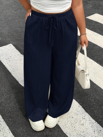 SHEIN EZwear 2pcs/Set Plus Size Women Pants, White & Black, Wide Leg Pants, Summer Pants - Image 95