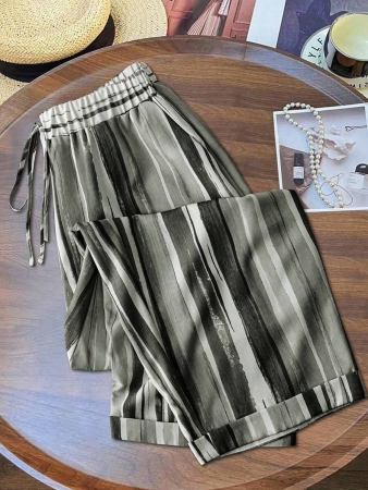 Linhara Plus Size Women Vintage Striped Print Wide Leg Pants, Relaxed Fit, Lightweight For Spring/Summer Fall Cloth For Women - Image 2