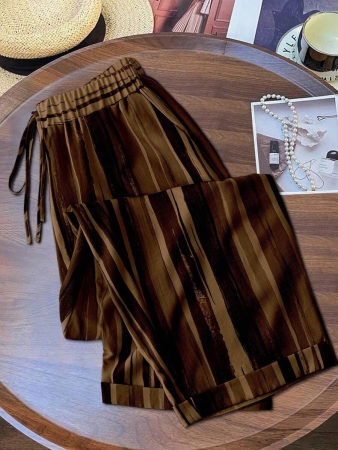 Linhara Plus Size Women Vintage Striped Print Wide Leg Pants, Relaxed Fit, Lightweight For Spring/Summer Fall Cloth For Women - Image 9