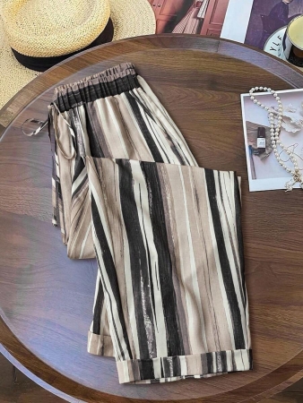 Linhara Plus Size Women Vintage Striped Print Wide Leg Pants, Relaxed Fit, Lightweight For Spring/Summer Fall Cloth For Women - Image 29
