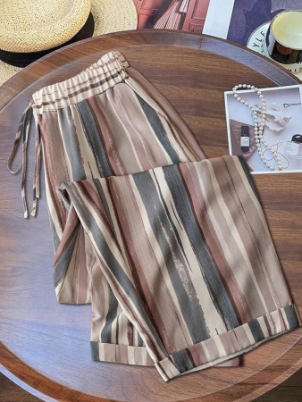 Linhara Plus Size Women Vintage Striped Print Wide Leg Pants, Relaxed Fit, Lightweight For Spring/Summer Fall Cloth For Women - Image 35