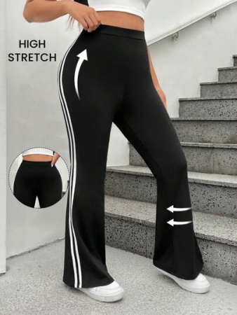 SHEIN EZwear Women's Plus Size Patchwork Side Split Flare Pants