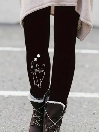 Calvaya Plus Size Women's Cat Printed Leggings, Suitable For Autumn And Women's Clothing Fall Cloth For Women