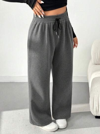 SHEIN EZwear Plus Size Women Drawstring Waist Wide Leg Loose High Waisted Casual Sweatpants Graduation,Back To School Outfits,Graduation,Teacher Outfits For Women,Back To School