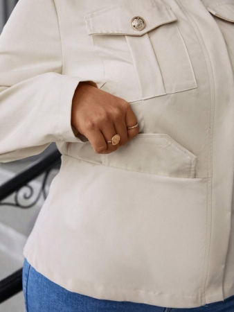 Easura Plus Size Casual Solid Color Utility Jacket, Autumn Fall Winter Cloth For Women - Image 8