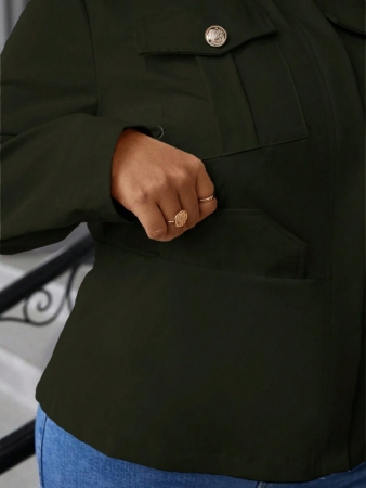 Easura Plus Size Casual Solid Color Utility Jacket, Autumn Fall Winter Cloth For Women - Image 16