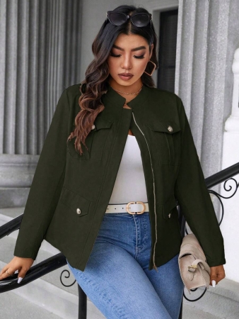 Easura Plus Size Casual Solid Color Utility Jacket, Autumn Fall Winter Cloth For Women - Image 17