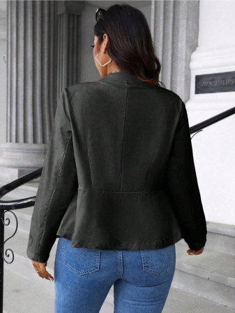 Easura Plus Size Casual Solid Color Utility Jacket, Autumn Fall Winter Cloth For Women - Image 20