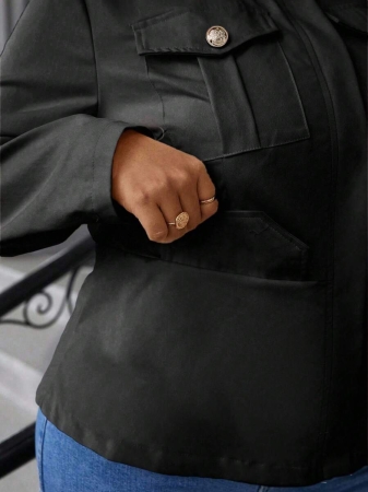 Easura Plus Size Casual Solid Color Utility Jacket, Autumn Fall Winter Cloth For Women - Image 26