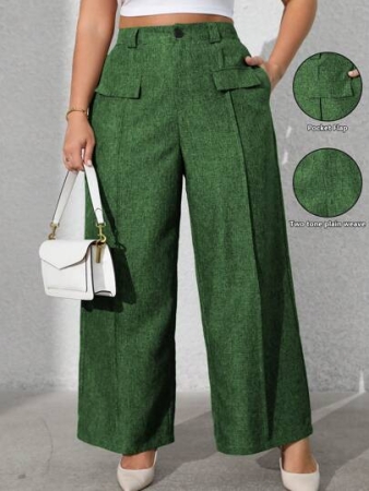 Vionelle Plus Size Women Solid Color Faux Pocket Front Casual Suit Pants Women Summer Clothing Women S Bottoms Women Summer Sets Work Outfits For Women Wide Leg Pants Woman Graduation,Back To School,Teacher Outfits For Women Winter Fall Autumn