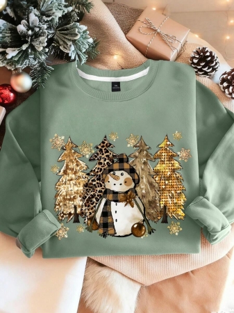 SHEIN LUNE Plus Size Women's Merry & Bright Christmas Trees Print Sweatshirt Pullover Fall Outfit - Image 6