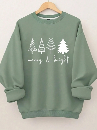 SHEIN LUNE Plus Size Women's Merry & Bright Christmas Trees Print Sweatshirt Pullover Fall Outfit - Image 10