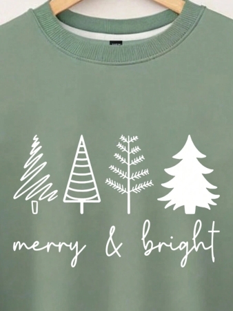 SHEIN LUNE Plus Size Women's Merry & Bright Christmas Trees Print Sweatshirt Pullover Fall Outfit - Image 12