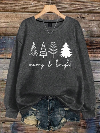 SHEIN LUNE Plus Size Women's Merry & Bright Christmas Trees Print Sweatshirt Pullover Fall Outfit - Image 21