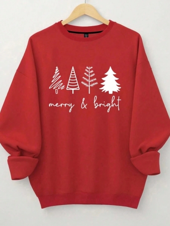 SHEIN LUNE Plus Size Women's Merry & Bright Christmas Trees Print Sweatshirt Pullover Fall Outfit - Image 25