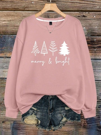 SHEIN LUNE Plus Size Women's Merry & Bright Christmas Trees Print Sweatshirt Pullover Fall Outfit - Image 30