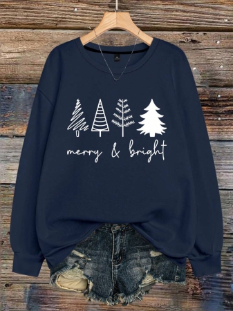 SHEIN LUNE Plus Size Women's Merry & Bright Christmas Trees Print Sweatshirt Pullover Fall Outfit - Image 34