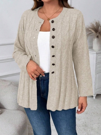 Plus Size Women Cable Flower Pattern Long Sleeve Single-Breasted Casual Cardigan Winter Fall Autumn - Image 2