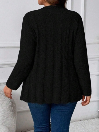 Plus Size Women Cable Flower Pattern Long Sleeve Single-Breasted Casual Cardigan Winter Fall Autumn - Image 8