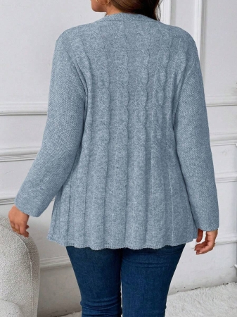 Plus Size Women Cable Flower Pattern Long Sleeve Single-Breasted Casual Cardigan Winter Fall Autumn - Image 13