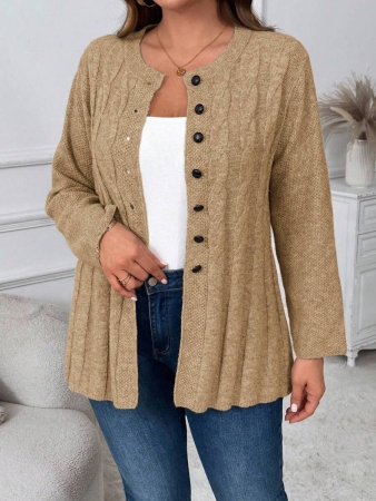 Plus Size Women Cable Flower Pattern Long Sleeve Single-Breasted Casual Cardigan Winter Fall Autumn - Image 17