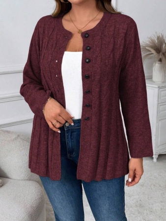 Plus Size Women Cable Flower Pattern Long Sleeve Single-Breasted Casual Cardigan Winter Fall Autumn - Image 22