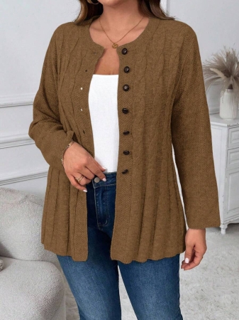 Plus Size Women Cable Flower Pattern Long Sleeve Single-Breasted Casual Cardigan Winter Fall Autumn - Image 27