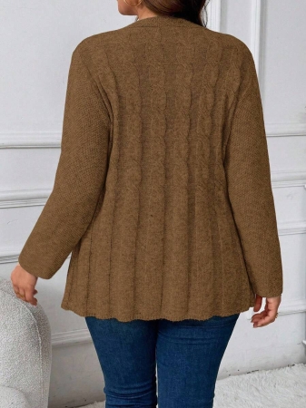 Plus Size Women Cable Flower Pattern Long Sleeve Single-Breasted Casual Cardigan Winter Fall Autumn - Image 28