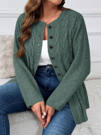 Plus Size Women Cable Flower Pattern Long Sleeve Single-Breasted Casual Cardigan Winter Fall Autumn - Image 34