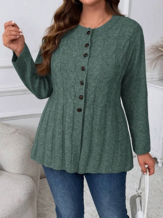 Plus Size Women Cable Flower Pattern Long Sleeve Single-Breasted Casual Cardigan Winter Fall Autumn - Image 35
