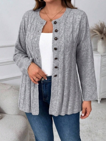 Plus Size Women Cable Flower Pattern Long Sleeve Single-Breasted Casual Cardigan Winter Fall Autumn - Image 42